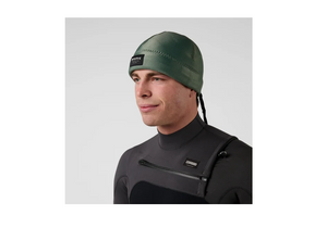 person wearing the Mystic beanie neoprene olive green 