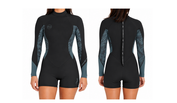 traje neopreno Bahia de verano en color negro y gris con cremallera atras